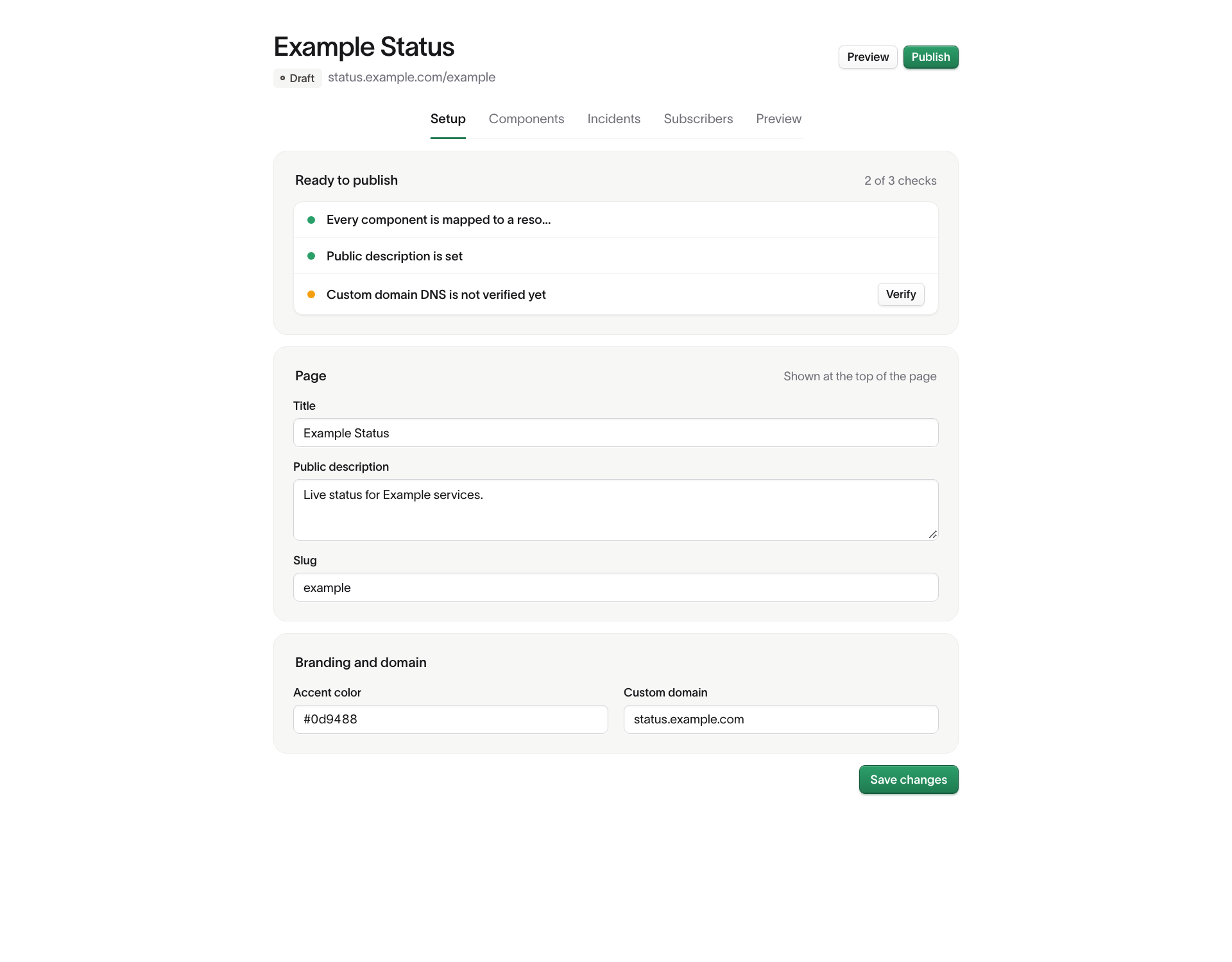Setting up a public status page